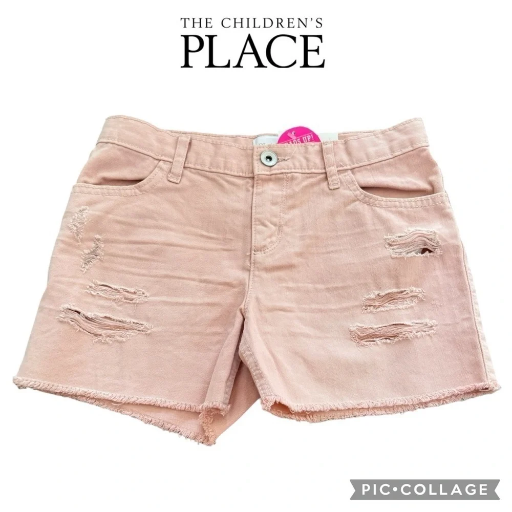 The Children”s Place girls pink destroyed shorts raw hem size 10 NWT